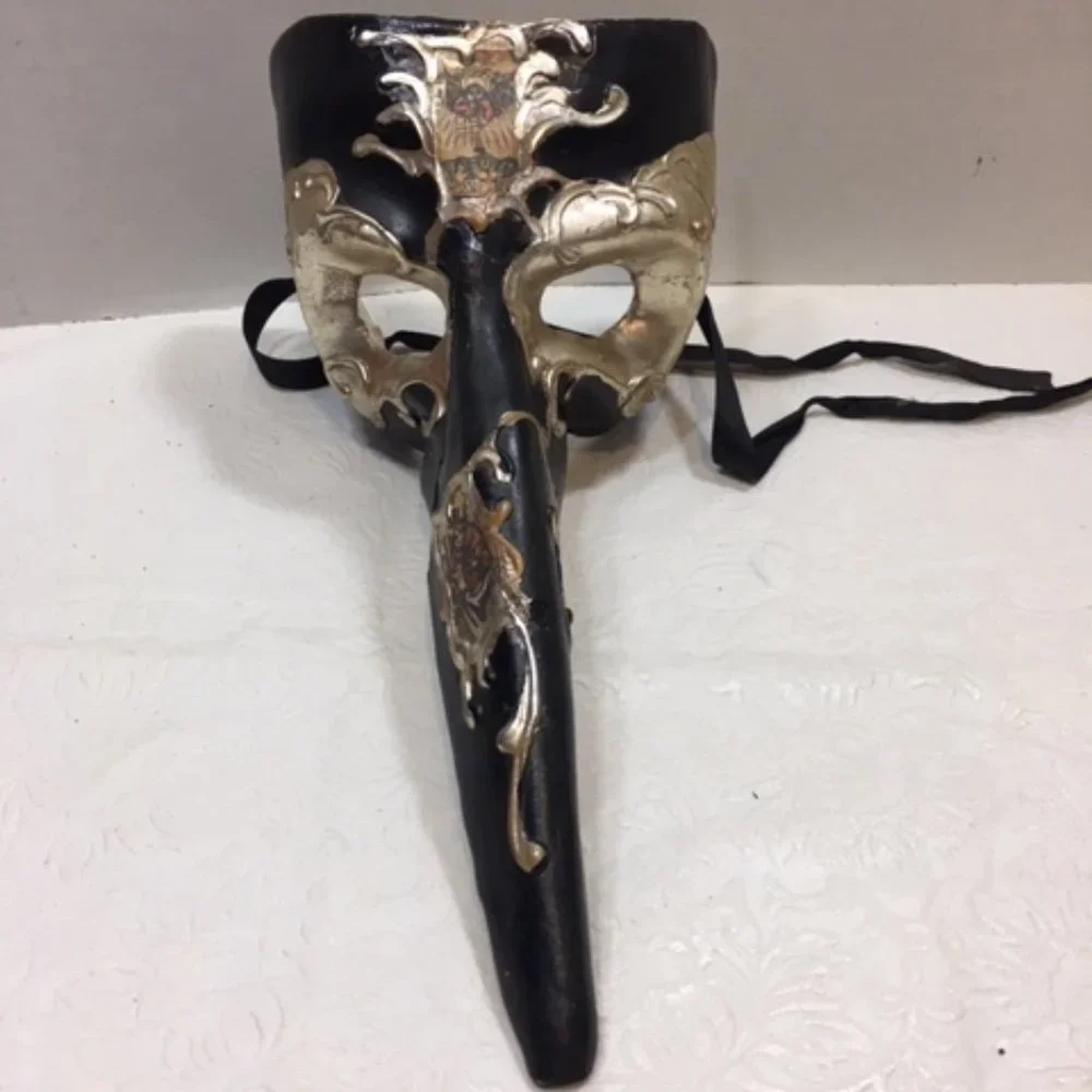 Unique Carnival Venetian Mask Doctor of The Plague w/Gold Embellishment & Pics